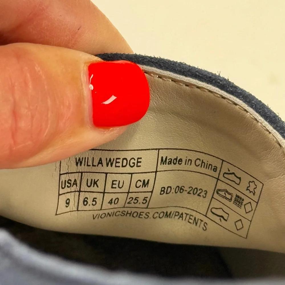 Comfort Wedge‎ Loafers Navy Suede Slip On Lug Sole Casual Shoes Size 9